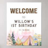 Rustic Pink Girl Camping Birthday Welcome