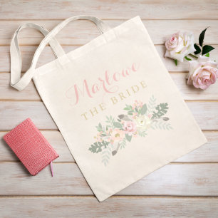 Rustic Pink Gold Floral Botanical Bride Tote Bag
