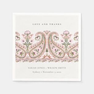 Rustic Pink Green Floral Paisley Motif Wedding Napkin