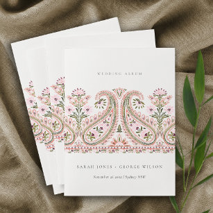 Rustic Pink Green Floral Paisley Motif Wedding Pocket Folder