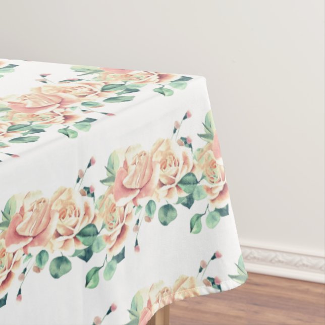 Rustic pink greenery autumn floral roses tablecloth (In Situ)