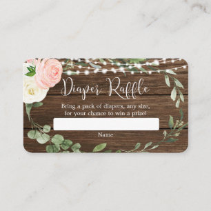 Rustic pink greenery baby shower diaper raffle enclosure card