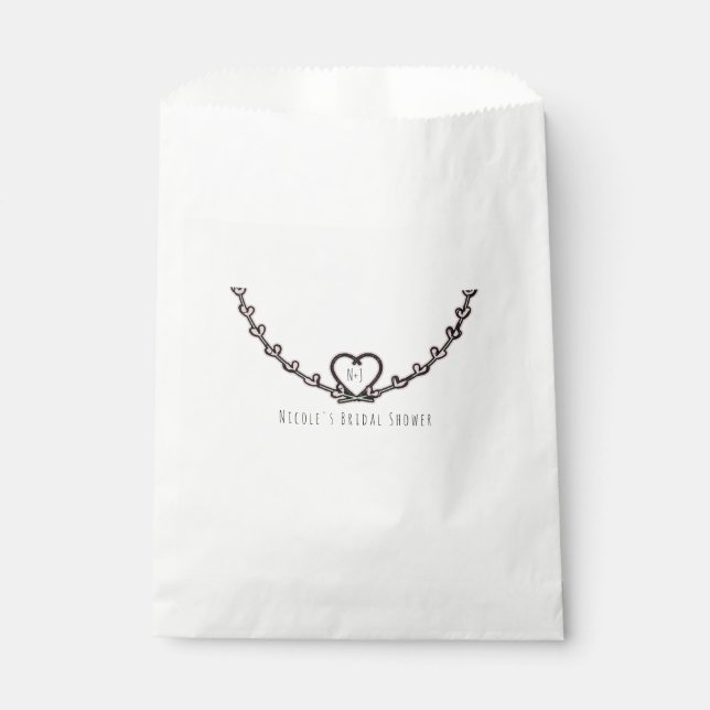 Rustic Pink Heart Vine Bridal Shower Custom Favour Bag (Front)