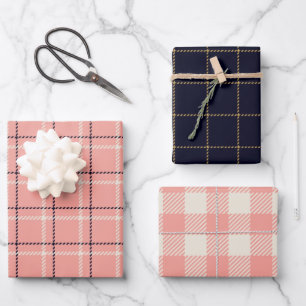 Rustic Pink Holiday Plaid and Tweed Wrapping Paper Sheet
