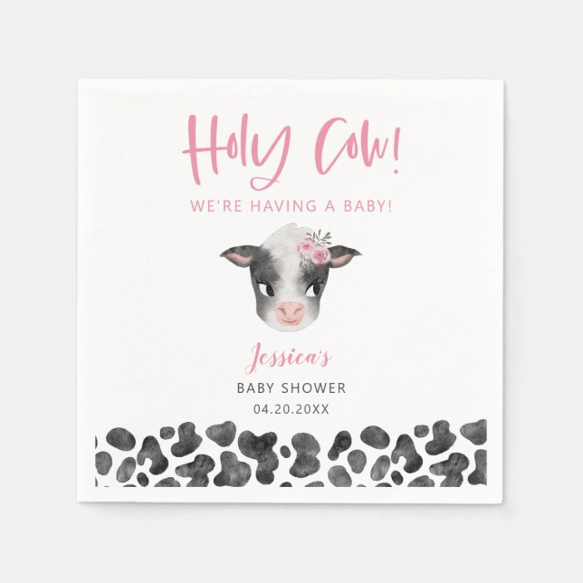 Rustic Pink Holy Cow Baby Shower Napkin (Front)