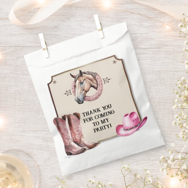 Rustic Pink Horseback Riding Birthday Party Favour Bag (Clipped)