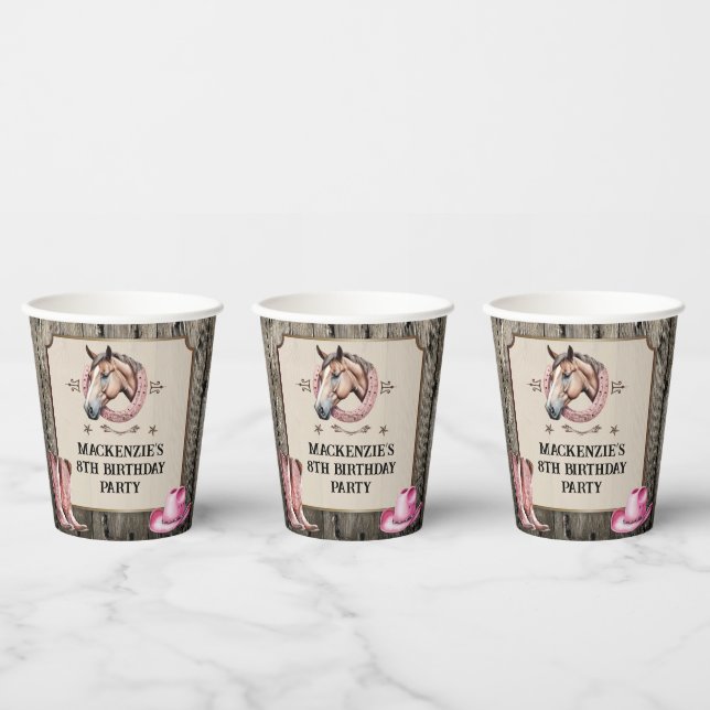 Rustic Pink Horseback Riding Birthday Party Paper Cups (Multi)