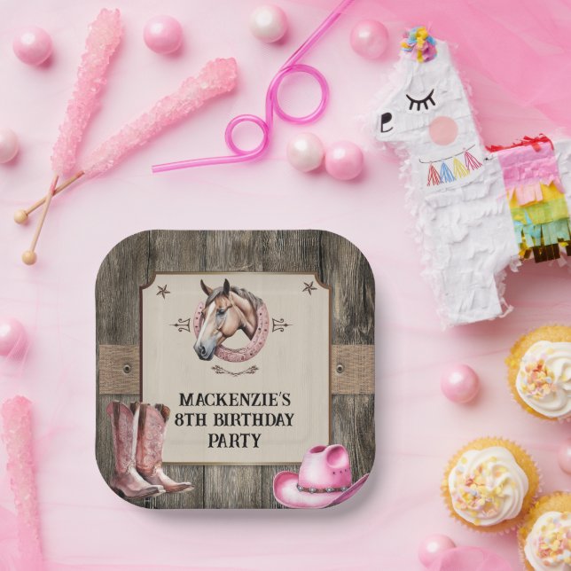 Rustic Pink Horseback Riding Birthday Party Paper Plate (Party)