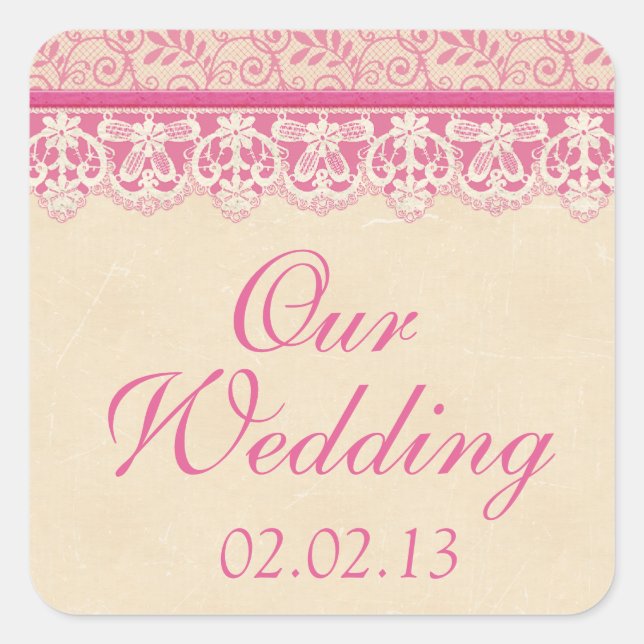 Rustic Pink Ivory Lace Wedding Envelope Seal (Front)