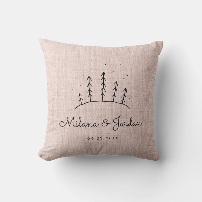 Rustic Pink Linen Custom Couple Names Modern Photo Cushion (Front)