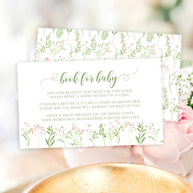 Rustic pink little wildflower book for baby shower enclosure card (Creator Uploaded)