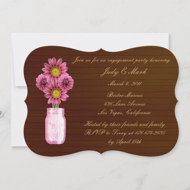 Rustic Pink Mason Jar Engagement Party Invite (Front)