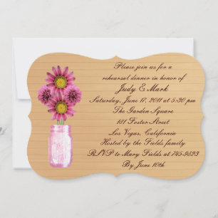 Rustic Pink Mason Jar Rehearsal Dinner Invite