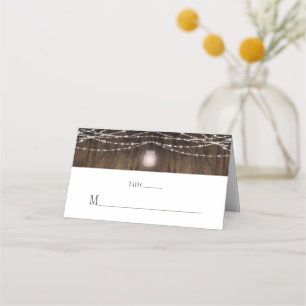 Rustic Pink Mason Jar String Lights Place Cards