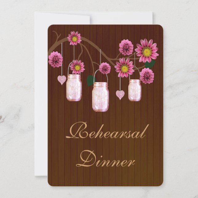 Rustic Pink Mason Jars Rehearsal Dinner Invite (Front)