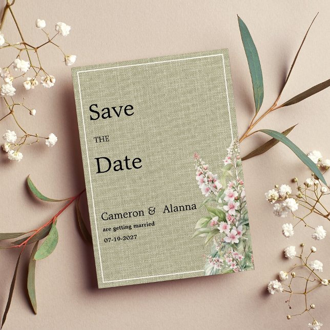 Rustic pink mint botanical floral Save the Date  Invitation (Rustic pink mint botanical floral Save the Date)