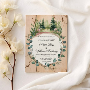 Rustic pink mint eucalyptus forest floral Wedding Invitation