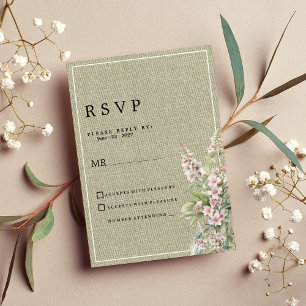 Rustic pink mint green botanical floral RSVP  Invitation