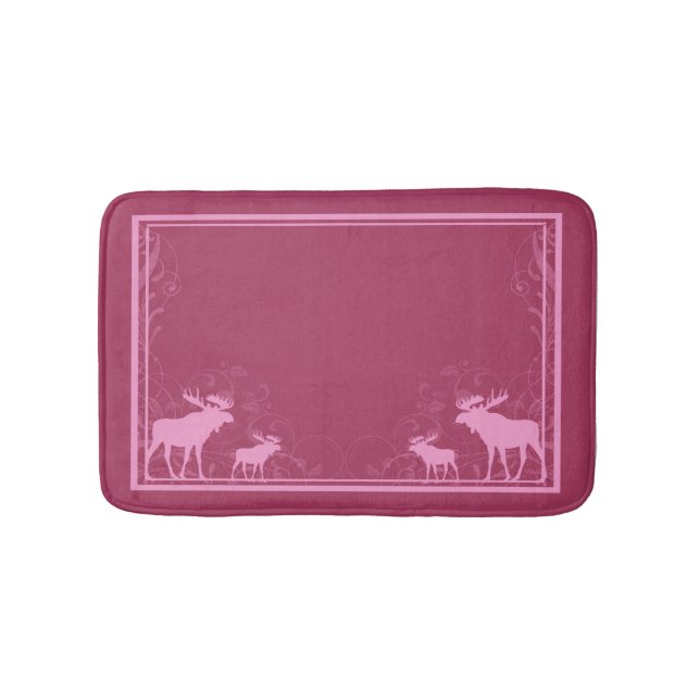 Rustic pink moose swirl memory foam bath mat (Front)