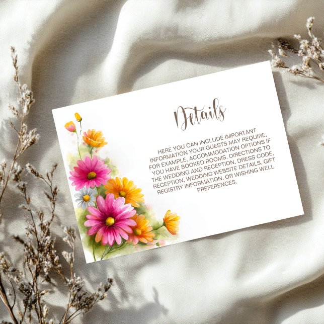 Rustic Pink Orange Floral Wedding Details Enclosure Card (Creator Uploaded)