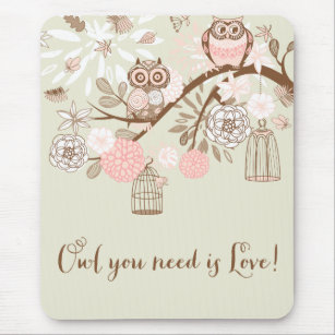 Rustic Pink Owls and Birdcages Mousepad