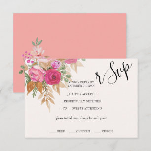 Rustic Pink Pampas Watercolor Hand-painted RSVP Card