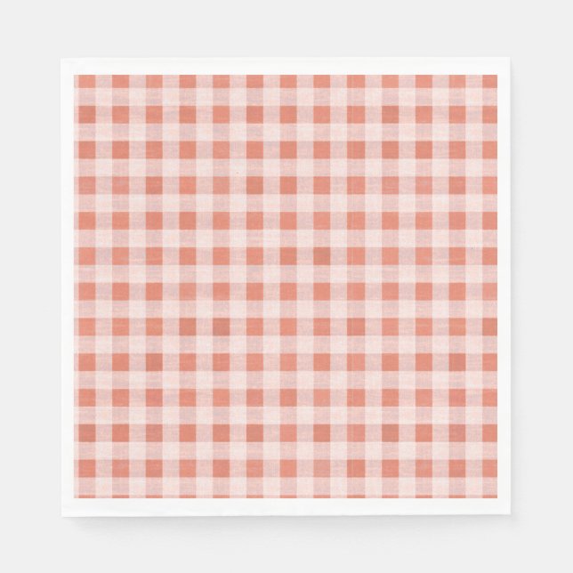 Rustic Pink Peach Gingham Pattern Paper Napkins (Front)