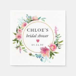 Rustic Pink Peony Floral Bridal Shower Napkin