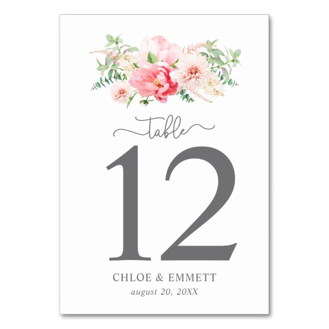 Rustic Pink Peony Floral Table Number (Back)