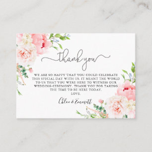 Rustic Pink Peony Floral Wedding Thank You Place Card