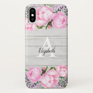 Rustic Pink Peony   Monogram iPhone X Case