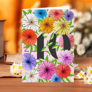 Rustic Pink Personalised 40th Birthday Floral Card