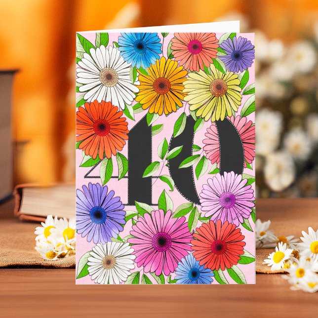 Rustic Pink Personalised 40th Birthday Floral Card (Creator Uploaded)