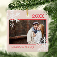 Rustic Pink Photo Ornament Snowflakes Monogram