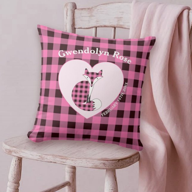 Rustic Pink Plaid Cute Fox Baby Cushion (Creator Uploaded)