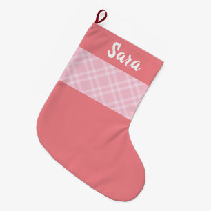 Rustic Pink Plaid Personalised Large Christmas Stocking
