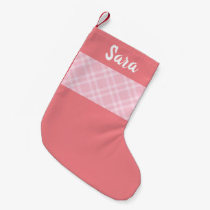 Rustic Pink Plaid Personalised Small Christmas Stocking