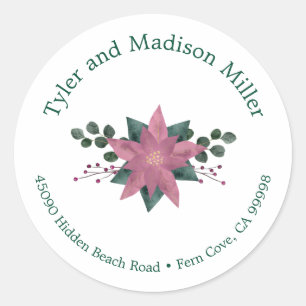 Rustic Pink Poinsettia Bloom Holiday Envelope Seal