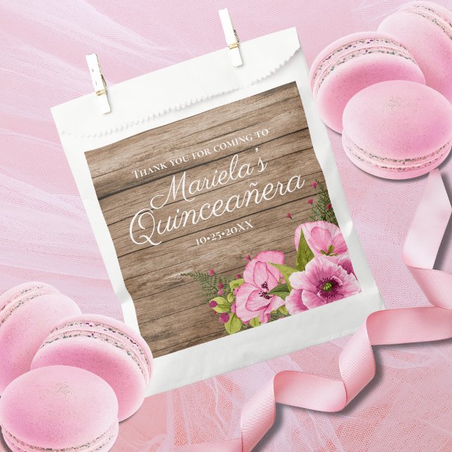 Rustic Pink Poppies Quinceañera Favour Bag (Creator Uploaded)