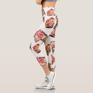 Rustic Pink Pumpkin Pattern Capri Leggings