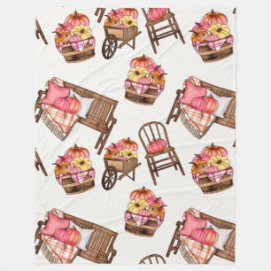 Rustic Pink Pumpkin Pattern Fleece Blanket