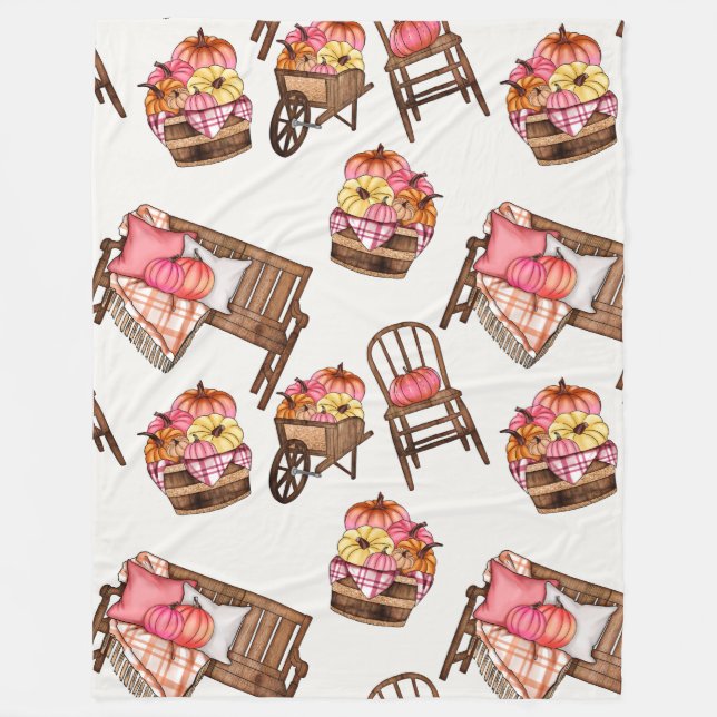Rustic Pink Pumpkin Pattern Fleece Blanket (Front)
