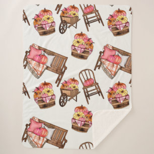 Rustic Pink Pumpkin Pattern Sherpa Blanket