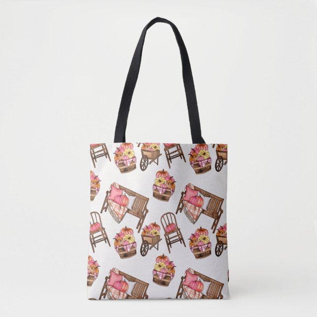 Rustic Pink Pumpkin Pattern Tote Bag (Front)