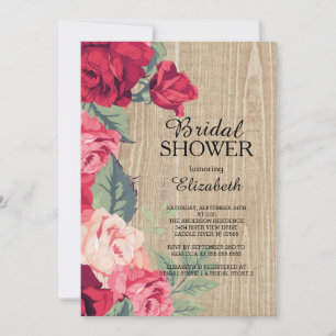 Rustic Pink Red Flower Bridal Shower Invitation
