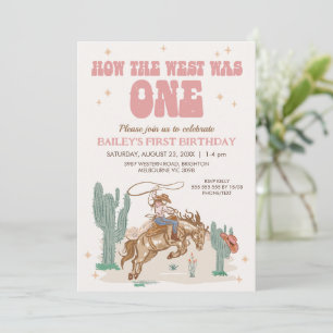 Rustic Pink Retro How West Was One 1st Birthday Invitation