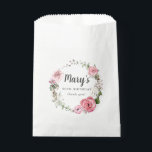 Rustic Pink Rose Floral 90th Birthday Favour Bag<br><div class="desc">You can easily create a very pretty favour bag for your 90th birthday celebration. A rustic wreath is in the centre. In addition to the pink roses there are white hydrangeas. They are both tucked into sage green leaves. The birthday celebrant's name is in the centre with 90th Birthday. Need...</div>