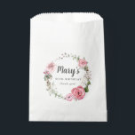 Rustic Pink Rose Floral 90th Birthday Favour Bag<br><div class="desc">You can easily create a very pretty favour bag for your 90th birthday celebration. A rustic wreath is in the centre. In addition to the pink roses there are white hydrangeas. They are both tucked into sage green leaves. The birthday celebrant's name is in the centre with 90th Birthday. Need...</div>