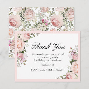 Rustic Pink Rose Floral Funeral Thank You Card
