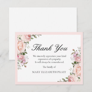 Rustic Pink Rose Floral Funeral Thank You Card